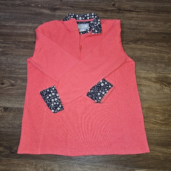 Orvis Womens 1/4 Zip Pullover XL Sweater Shirt Salsa(pink)Floral Trim - Picture 8 of 13